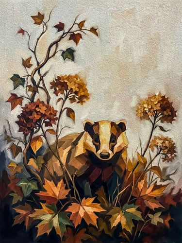 Dachs im Herbstlaub von Max Steinwald