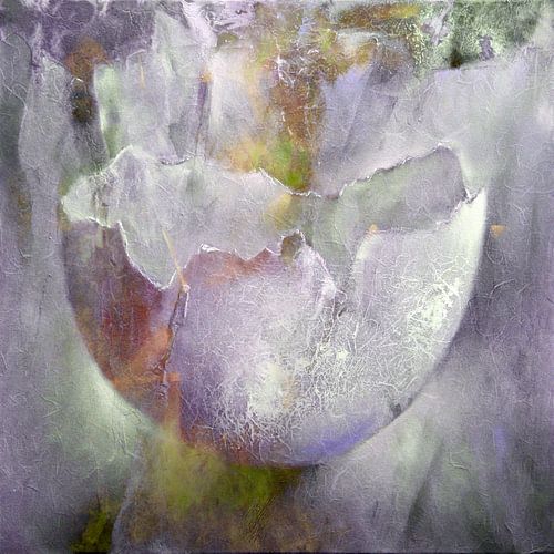 De eierschaal - structuren in roze, grijs en geel