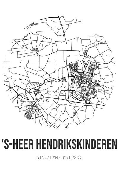 's-Heer Hendrikskinderen (Zeeland) | Map | Black and white by Prints of Place