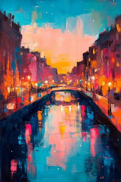 Abendliche Stadtansicht mit Brücke von Poster Art Shop