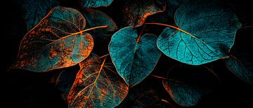 Tropische bladeren in blauw en bruin van Poster Art Shop