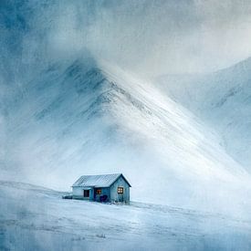 Berghut in de mist - Dromerig winterlandschap in Fine Art stijl van BowiScapes - Fine Art Landschappen