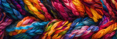 Colourful strands of wool in close-up