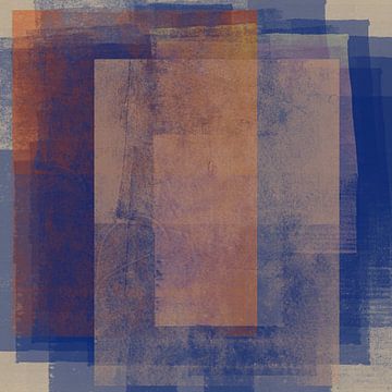 Abstracte vormen in blauw, roestbruin, wit. van Dina Dankers