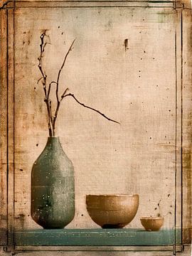 Vintage Stilleven schilderij: Vaas met takjes-1 van Studio Pieternel