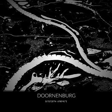 Black-and-white map of Doornenburg, Gelderland. by Rezona