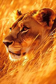 Löwe im hohen Gras von Poster Art Shop