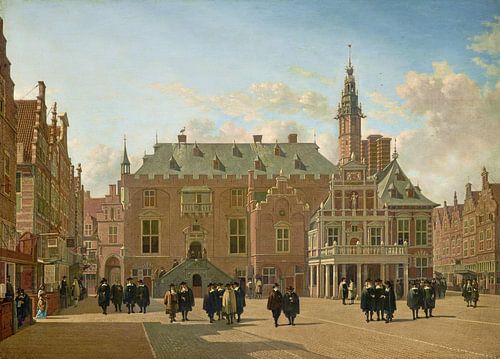 De Markt te Haarlem, kijkend richting het stadhuis, Gerrit Adriaensz. Berckheyde