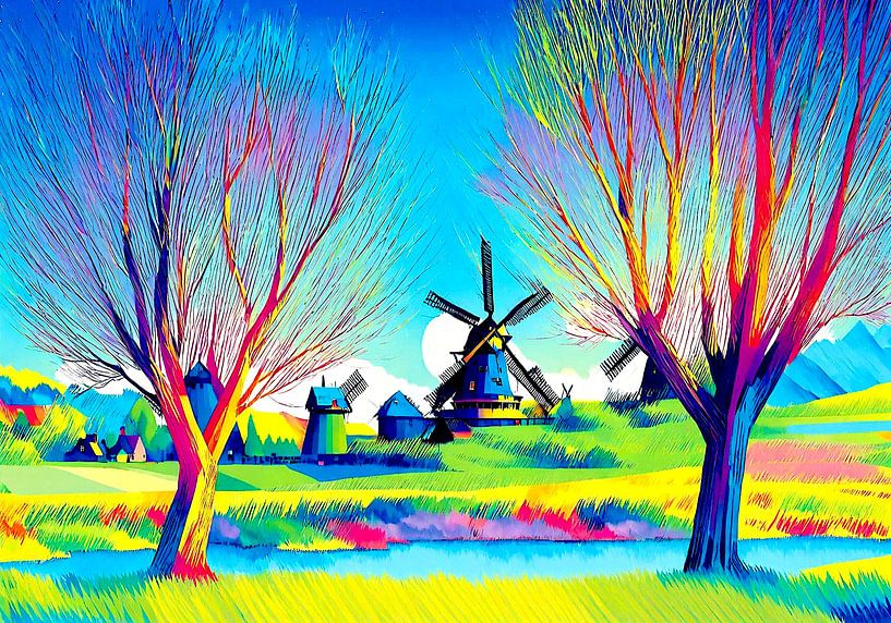 Holländische Windmühlen 2 (moderne Kunst) von Hans Levendig (lev&dig fotografie)