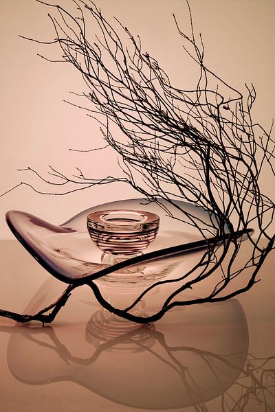 Modernes Stilleben. Glas. Pfirsichflaum. 4 von Alie Ekkelenkamp