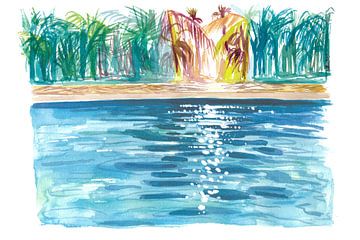 Schimmernde Sonnenreflexe im blauen, kühlen Pool von Markus Bleichner