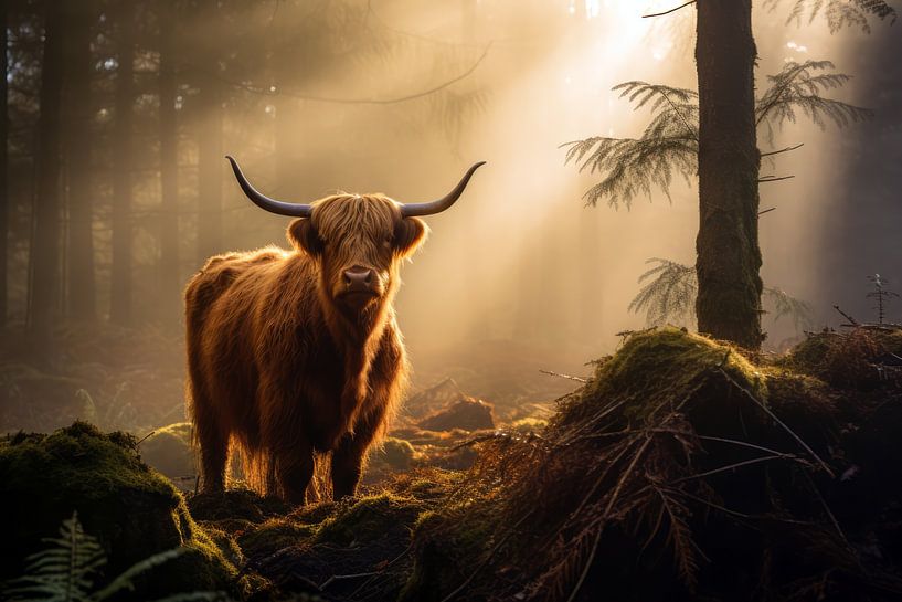 Gouden Uur Schotse Hooglander van Digitale Schilderijen