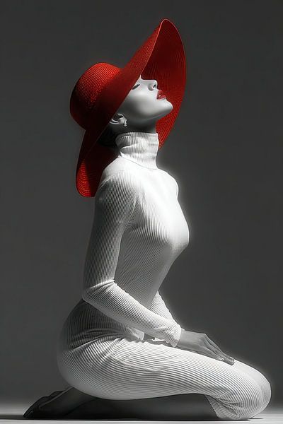femme avec chapeau rouge par Egon Zitter