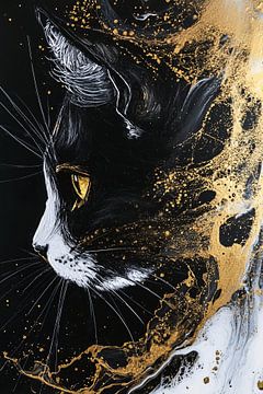 Abstracte kat met goud accenten van Imperial Art House