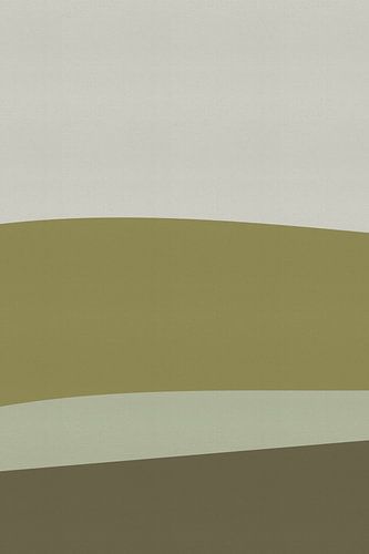Abstract minimalistisch landschap in lichtgrijs, olijfgroen, kaki