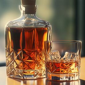 Whiskey on the rocks mit Karaffe von Schwarzer Kaffee