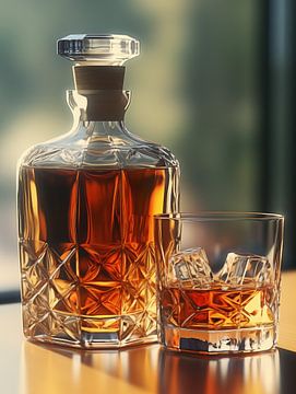 Whiskey on the rocks met karaf van Koffie Zwart