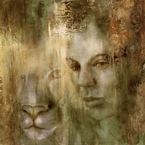 Samen: Een vrouw en een leeuw in het gouden licht van Annette Schmucker
