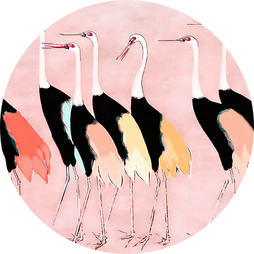 Japanse kraanvogels in warme pastelkleuren