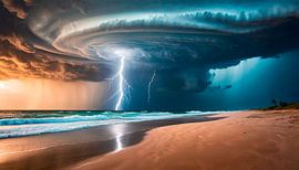 Tornado storm, bliksem en donkere wolken