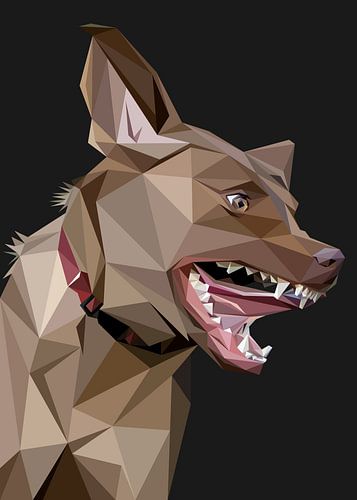 Dunkelbrauner Hund Wütend Low Poly