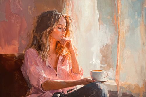 Kaffeegenuss am Fenster von Poster Art Shop