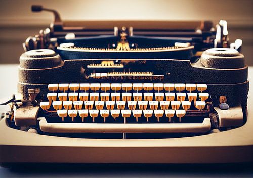 Oude typemachine op een tafel, illustratie