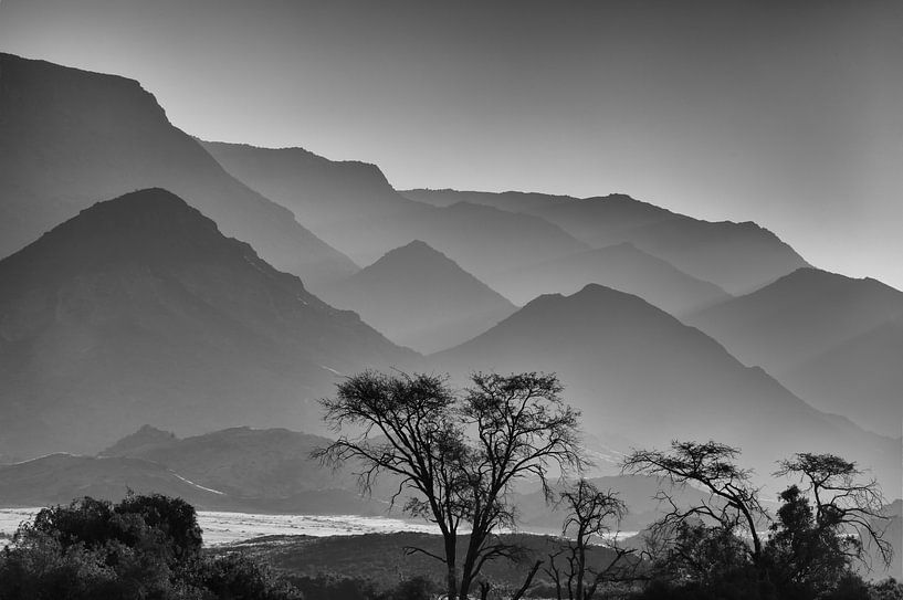 Paysage de dunes en noir et blanc en Namibie par Peter van Vuuren