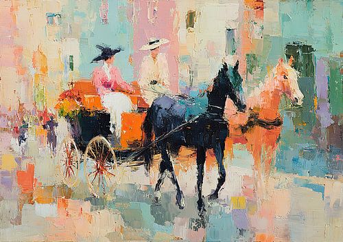 Promenade en calèche dans des tons pastel