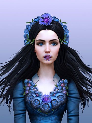 Vrouw met bosbessen en korenbloemen