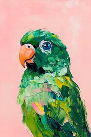 Colourful parrot against a pastel pink background by Poster Art Shop