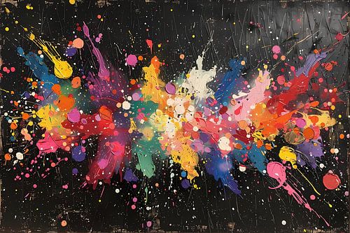 Abstract Verfexplosie op Zwart