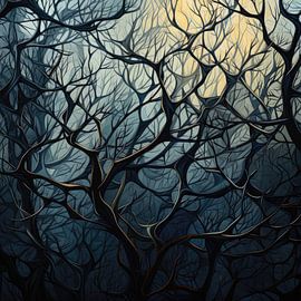 Schöne Wald mit Bäumen und Zweigen in Landschaft abstrakten Stil von Art Bizarre