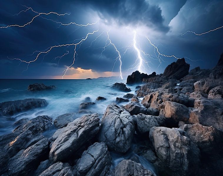 Gewitter über dem Meer von fernlichtsicht