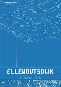 Blauwdruk | Landkaart | Ellewoutsdijk (Zeeland) van MijnStadsPoster