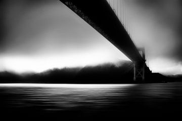 Golden Gate Bridge à San Francisco en noir et blanc sur Manfred Voss, Schwarz-weiss Fotografie