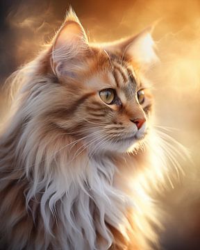 Cat portrait - Golden mist (1) by Ralf van de Sand