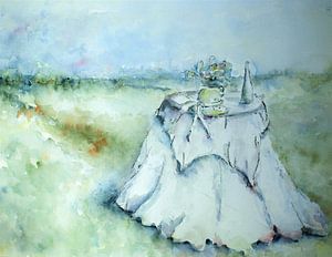 Sommer-Picknick. Handbemaltes Metaquarell