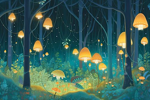 Fairytale forest at night