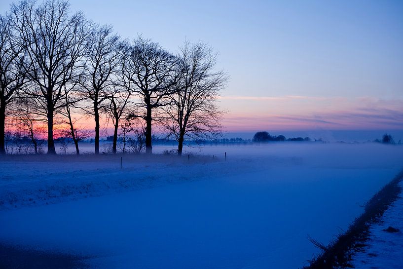 Winterlandschap met zonsondergang van Liesbeth van Asseldonk