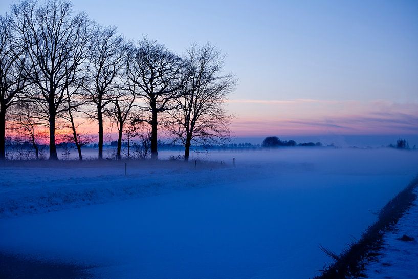 Winterlandschap met zonsondergang van Liesbeth van Asseldonk