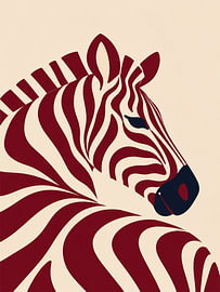 Burgunderfarbenes Zebra mit grafischen Streifen von Mosaic Dialogue