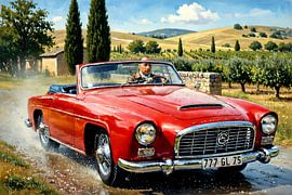 Een rode cabrio met de naam Grégoire Sport