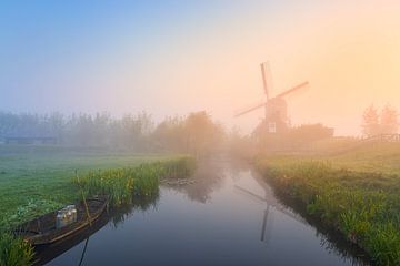Hollands Polderlandschap tijdens een mistige zonsopkomst van Original Mostert Photography