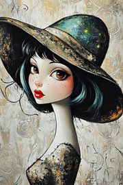 Fille au chapeau et aux grands yeux sur Peintures accrocheuses