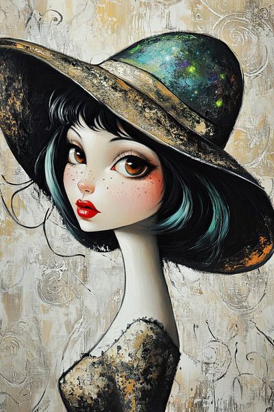 Girl with Hat | Big Eyes by Eye catching paintings
