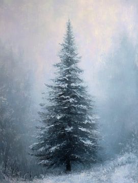 Ruhig Winter Kiefer in weichen nebligen verschneiten Landschaft