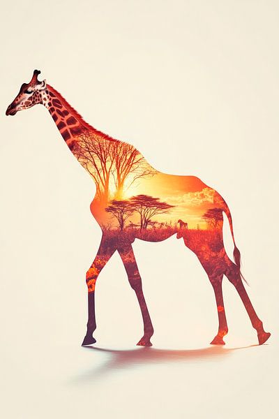 Giraffe in the sunset by Poster Art Shop