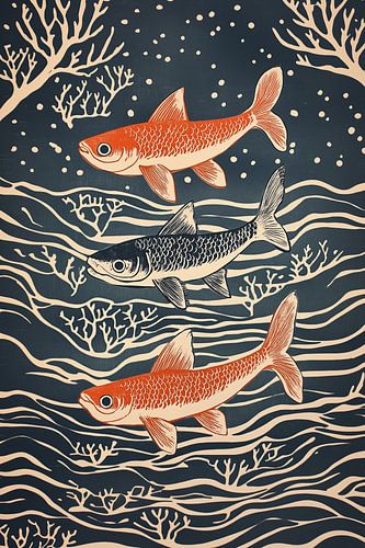 Maritiem motief met drie vissen