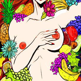 Des fleurs, des fruits et une dame sur Ronaldo Draws